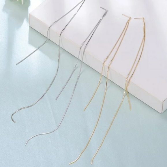 Long Drop Golden Earrings - Picture 3 of 7